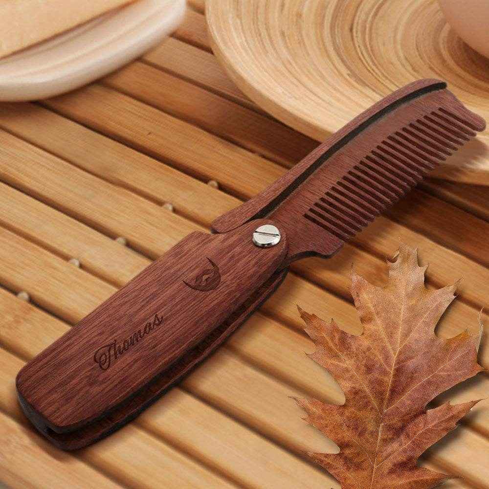 Personalized Wooden Beard Comb – Custom Text Engraved Grooming Tool - Customise Now