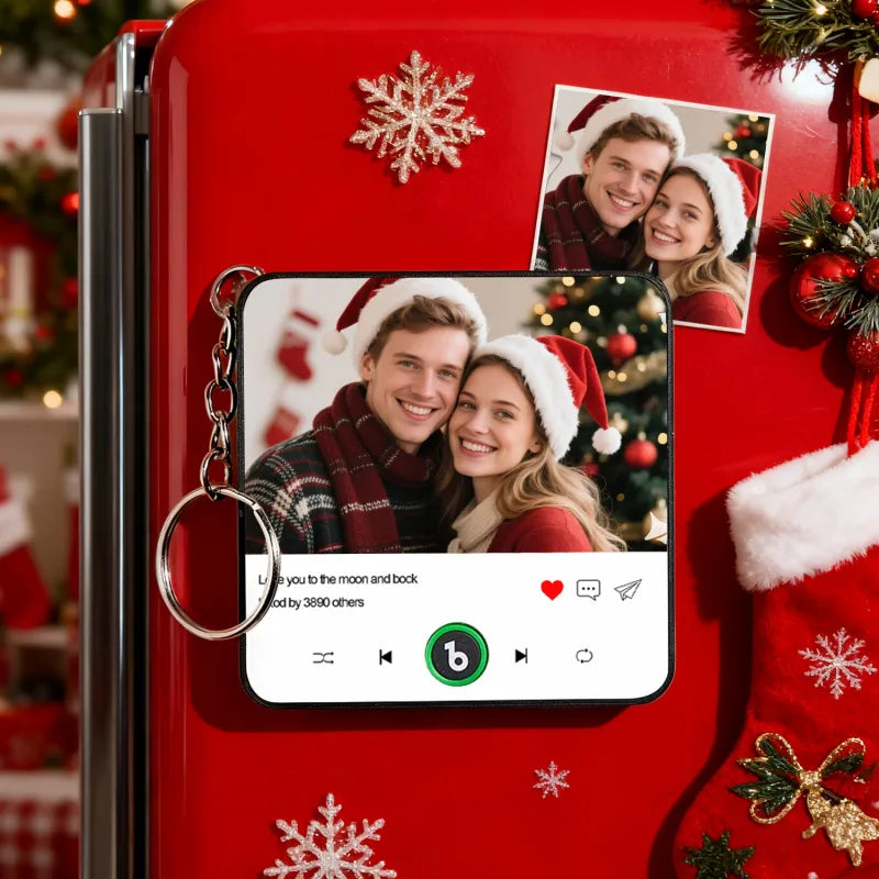 FridgeBeats Custom Photo & Text Music Keychain – Personalized Mini Music Box Charm