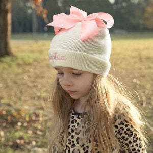 Custom Name Baby Bow Knit Hat – Personalized & Adorable Birthday Gift - Customise Now