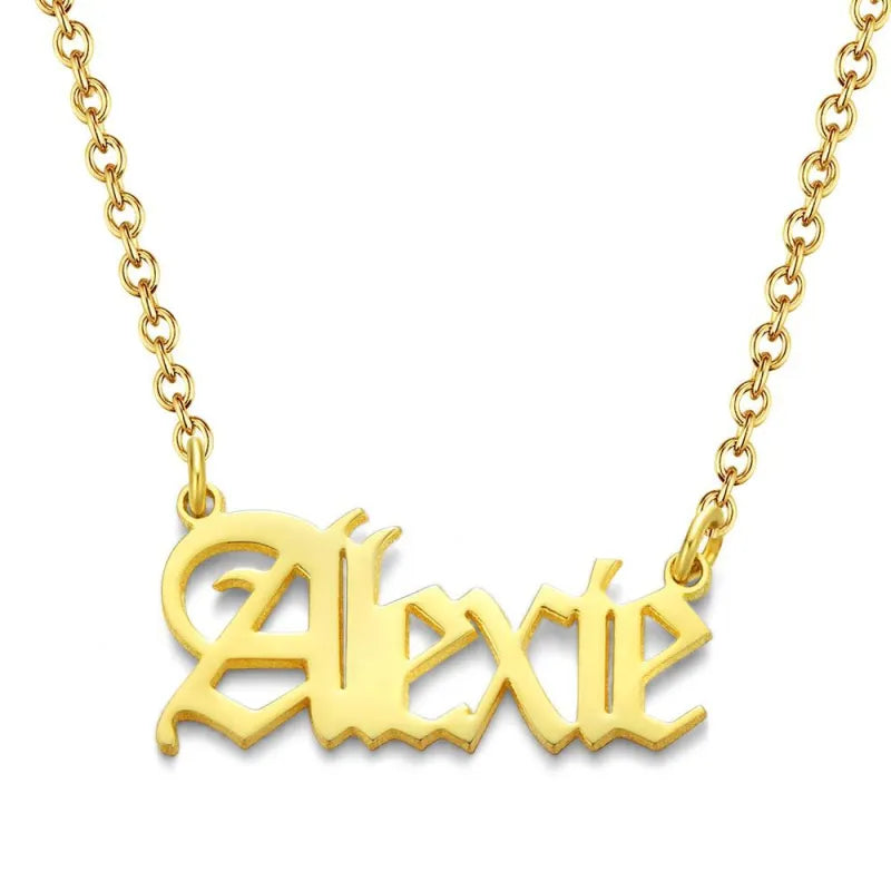 Personalized Old English Name 14K Gold Plated Necklace Best Valentines Gift For Her