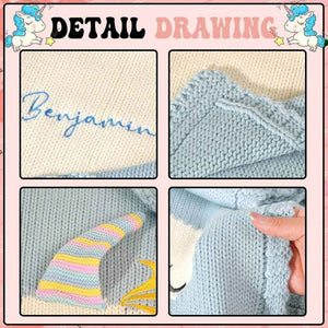 Personalized Knitted Unicorn Blanket – Custom Name Baby Blanket - Customise Now
