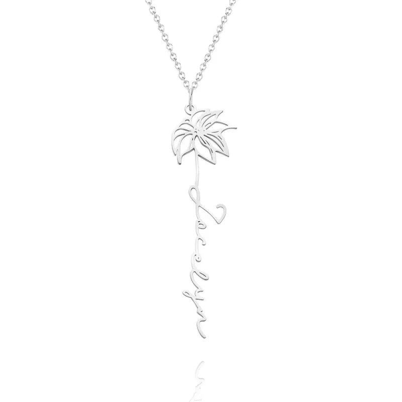 Custom Name Birth Flower Necklace Dainty Jewelry Floral Pendant Birthday Gift