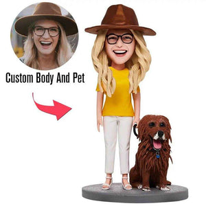 Fully Customizable Bobblehead – Owner & Pet Figurine with Engraved Text - Customise Now