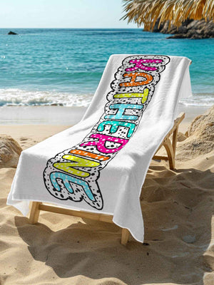 Personalized Dalmatian Dots Beach Towel with Rainbow Name - Customise Now