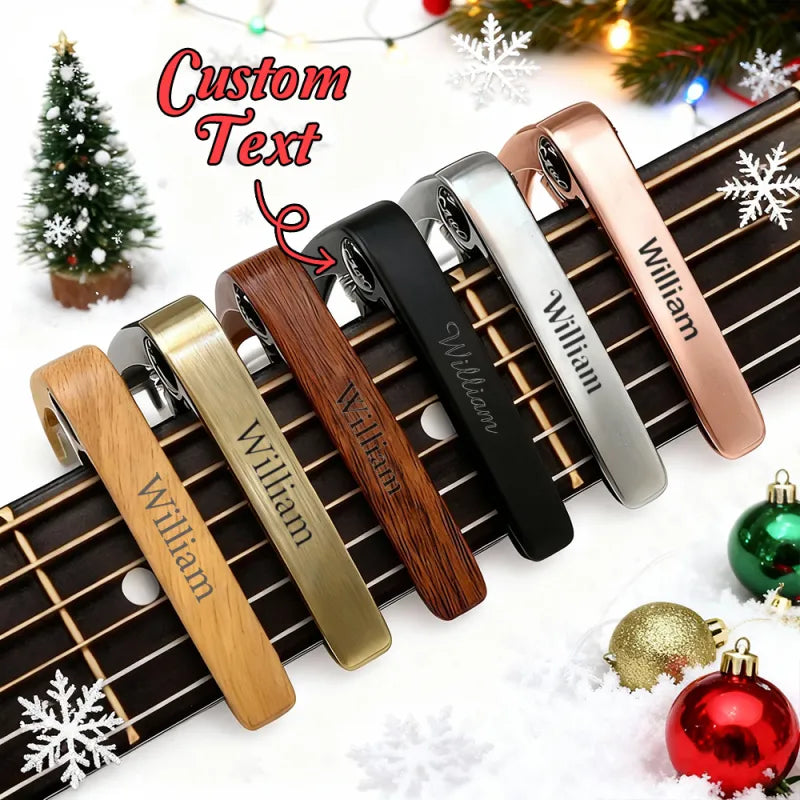 Personalized Metal Guitar Capo with Wood Grain Custom Message Engraved Guitar Pick Birthday Gift Father's Days Gift for Guitarists