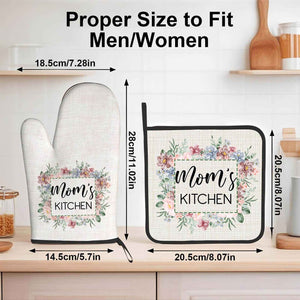 Personalized Floral Oven Mitt & Pot Holder Set – Custom Kitchen Gift with Name or Text - Customise Now