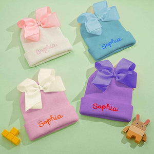 Custom Name Baby Bow Knit Hat – Personalized & Adorable Birthday Gift - Customise Now