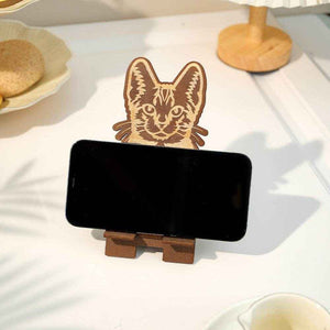 Personalized Engraved Pet Portrait Wooden Phone Stand – Custom Gift for Pet Lovers - Customise Now