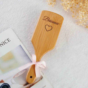 Personalized Hairbrush – Custom Name & Heart Engraved Wooden Comb - Customise Now