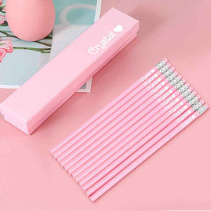 Personalized Name Pink Pencil Set – Box of 12 HB Pencils with Erasers - Customise Now