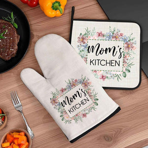 Personalized Floral Oven Mitt & Pot Holder Set – Custom Kitchen Gift with Name or Text - Customise Now