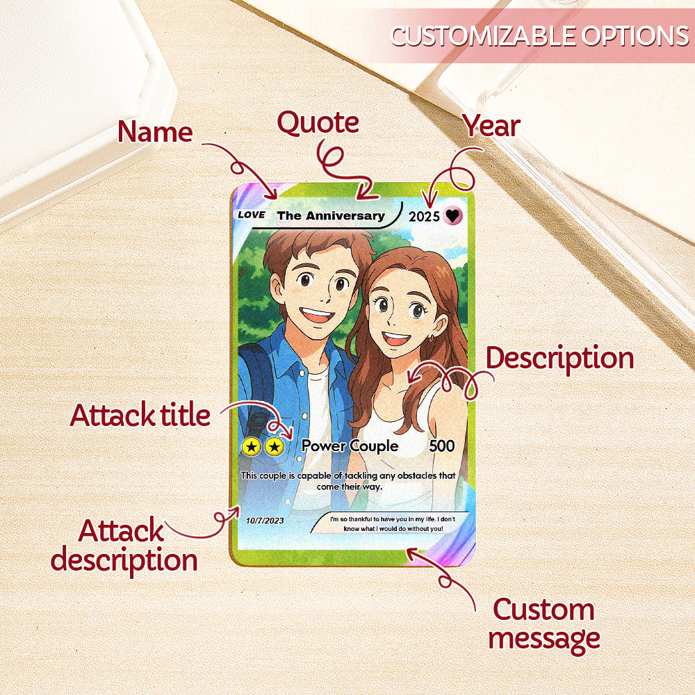 Custom Anime-Style Couple Poke Card – Personalized Retro Trading Card Keepsake