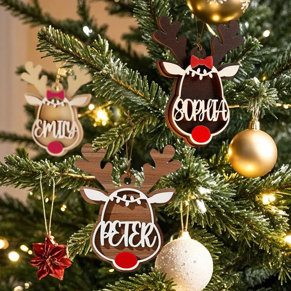 Personalized Reindeer Ornament – Custom Name Christmas Tree Decoration