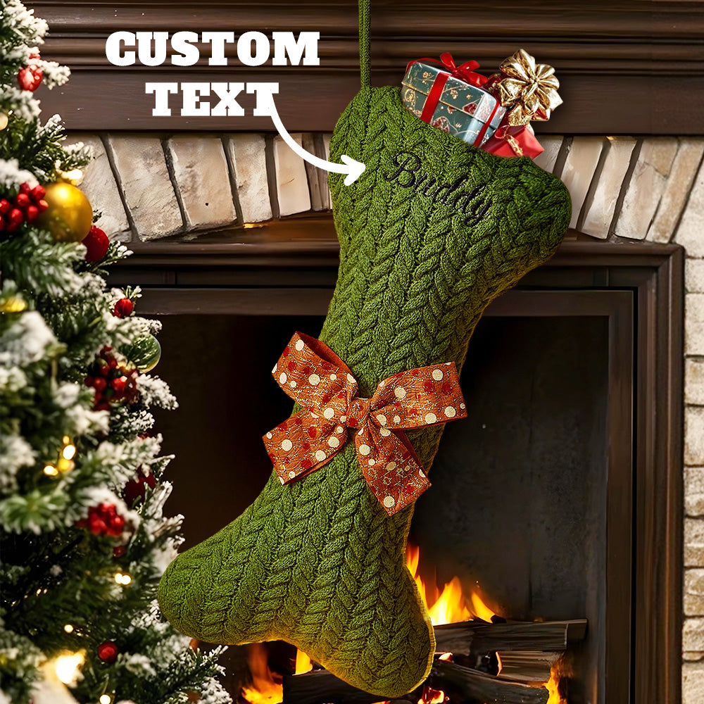 Personalized Dog Bone Christmas Stocking – Custom Name Holiday Pet Stocking