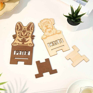 Personalized Engraved Pet Portrait Wooden Phone Stand – Custom Gift for Pet Lovers - Customise Now