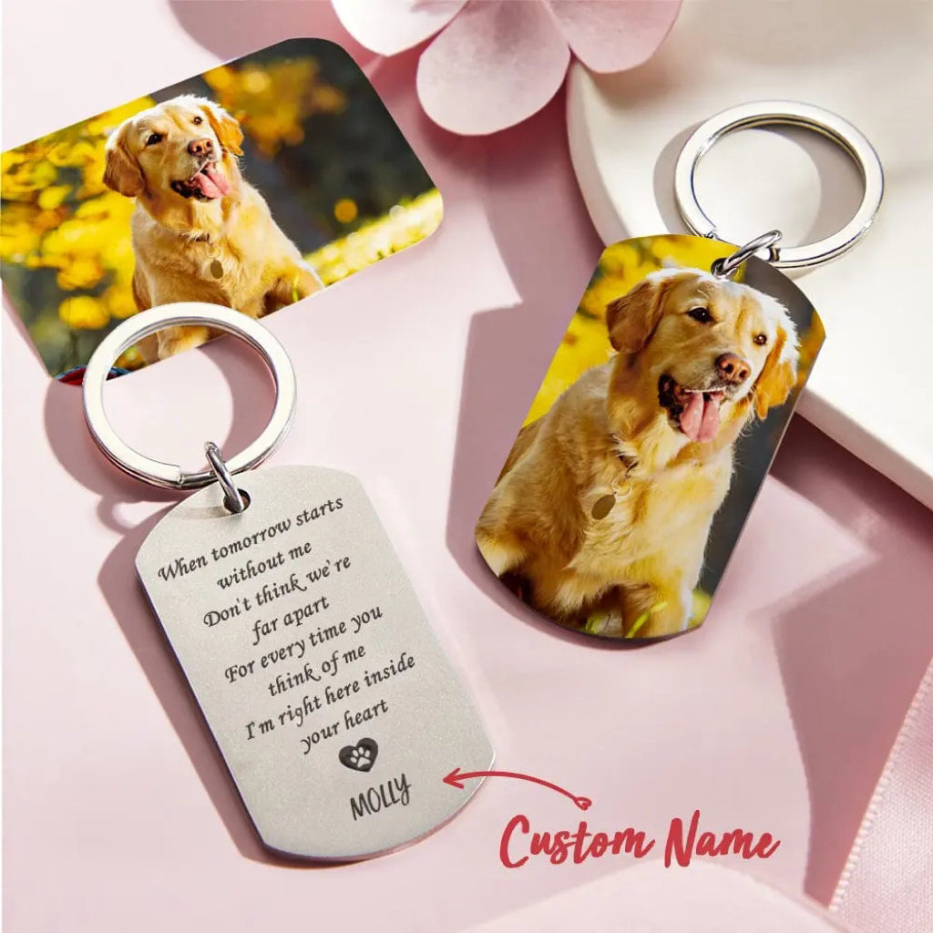 Custom Engraved Pet Photo Keychain – Personalized Stainless Steel Keepsake