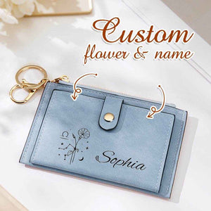 Zodiac Birth Flower Purse – Custom Name Engraved PU Leather Wallet - Customise Now