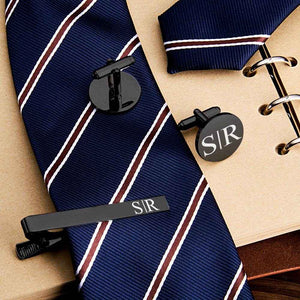 Personalized Engraved Tie Clip and Cufflinks Set – Custom Gift with Wooden Box - Customise Now