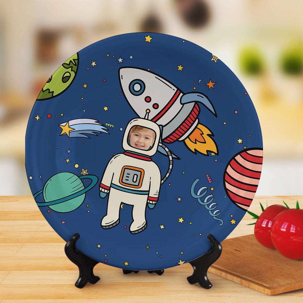 Universe Planet Plates Custom Face Astronaut Dinner Plate – Personalized Ceramic Keepsake