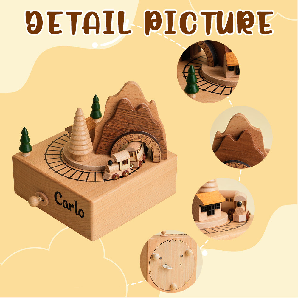 Custom Engraved Wooden Train Tunnel Music Box – Personalized Keepsake Gift