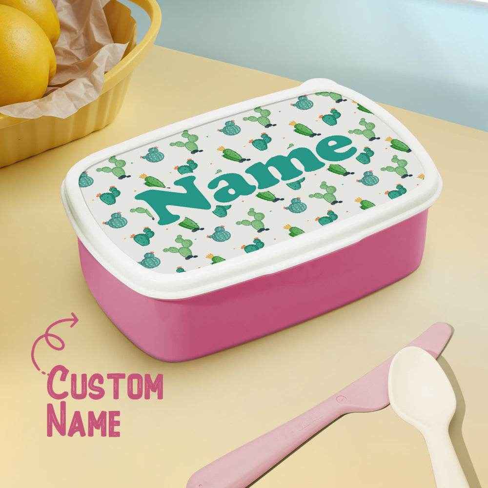 Personalized Name Lunch Box – Cute Cartoon Cactus Design - Customise Now