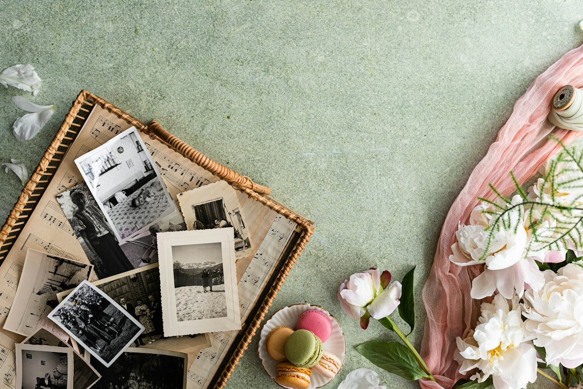 a group of photos on a table