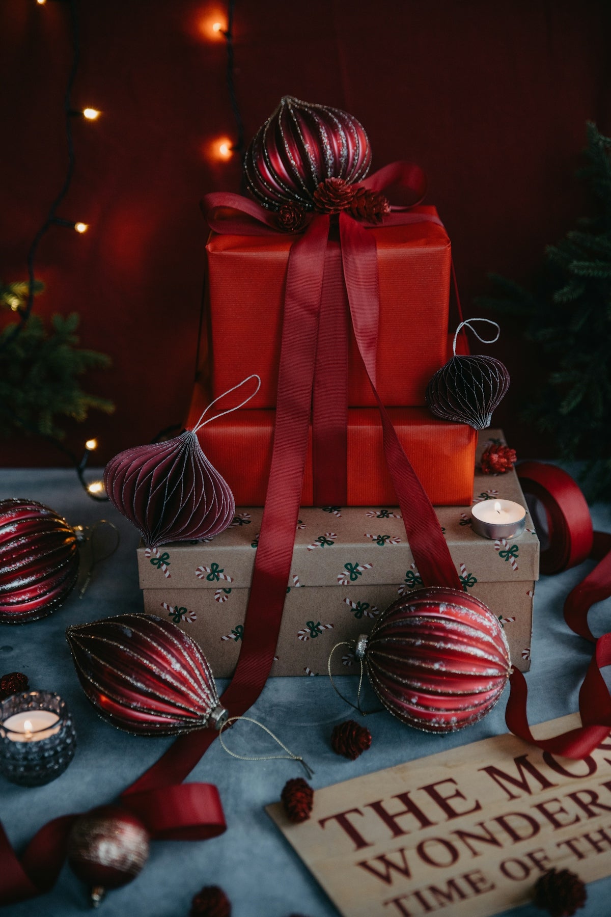 a red and white christmas tree