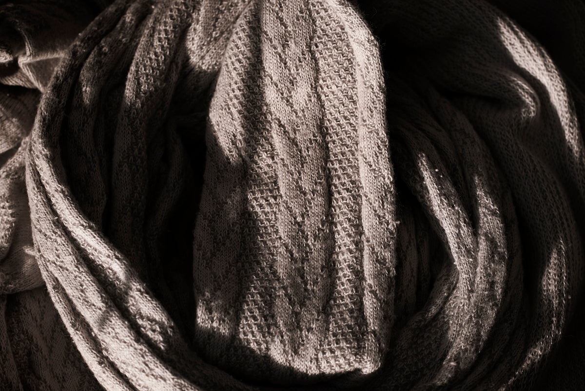 A black and white photo of a scarf