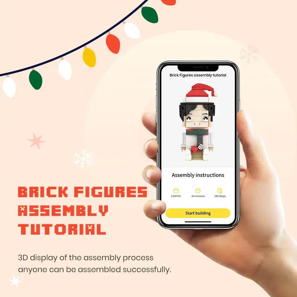 Full Body Customizable Cute Brick Figures with Dog – Square Face Style (2 People) - Customise Now