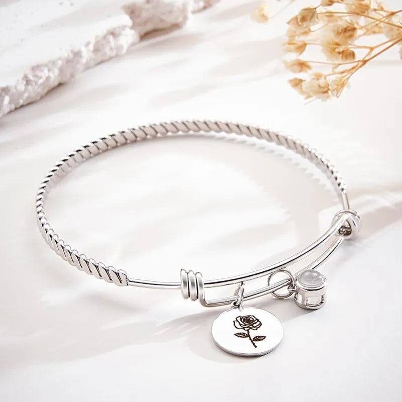 Custom Photo Projection Bracelet Birth Flower Valentine's Day Gift Birthday Gift Mother's Day Gift