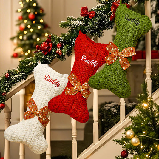 Personalized Dog Bone Christmas Stocking – Custom Name Holiday Pet Stocking