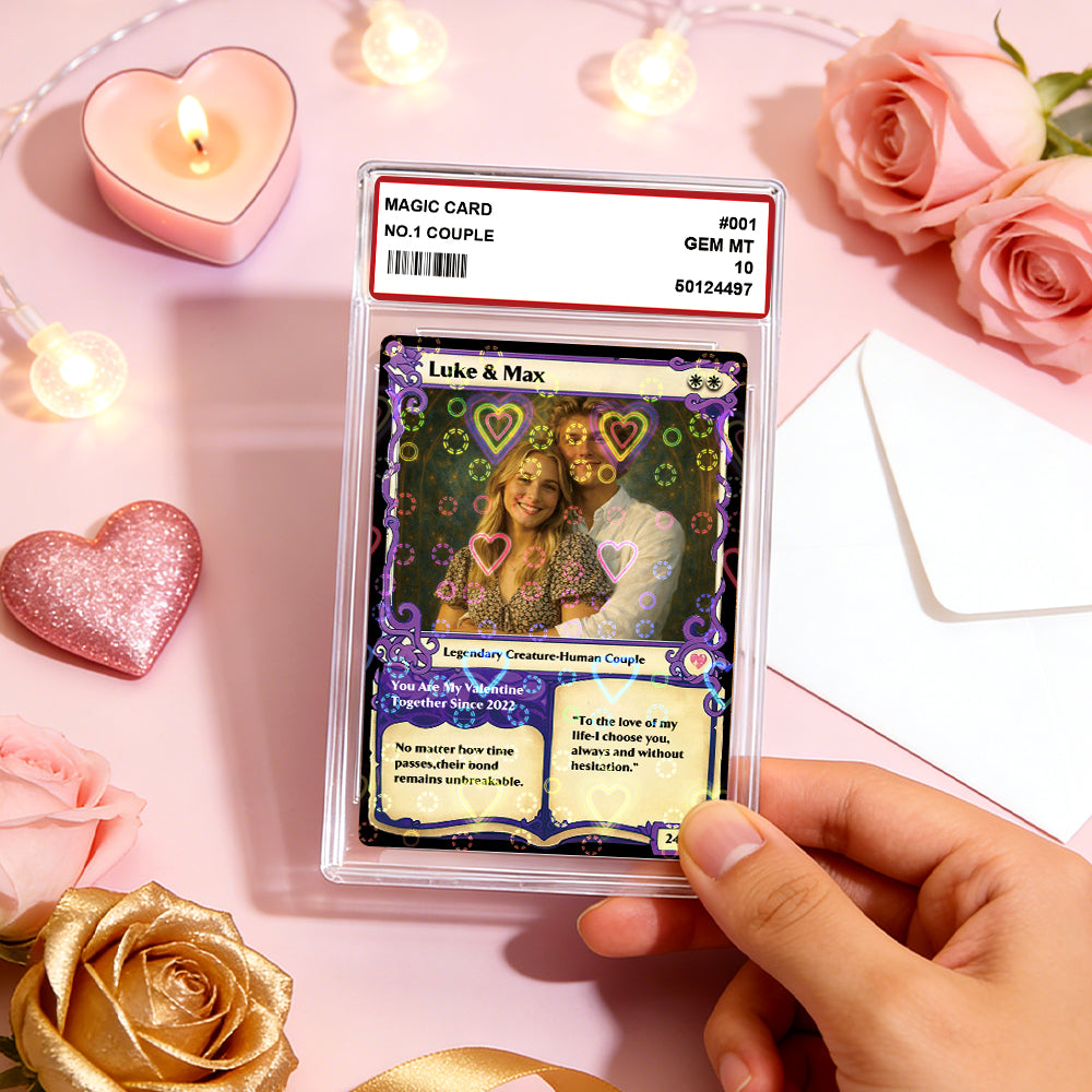 Personalized Photo & Text Couple Game Card with Card Sleeve and Heart Sequins – Valentine’s Day Gift
