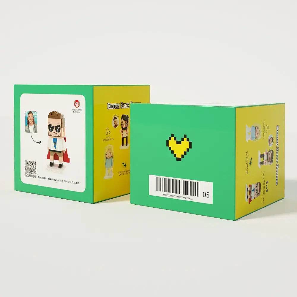 Full Body Customizable Cute Brick Figures with Dog – Square Face Style (2 People) - Customise Now