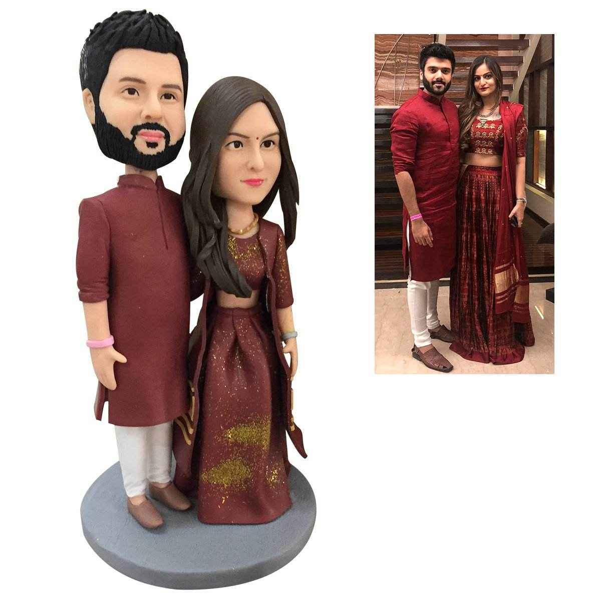Customizable 2 Bobblehead Figures – Engraved Text & Full Body Customization - Customise Now