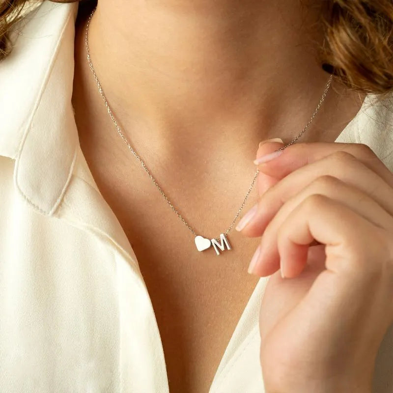 Tiny Initial Necklaces Heart Letter A-Z Necklace Initial Tag Pendant Birthday Gifts Anniversary Gifts Jewelry for Women