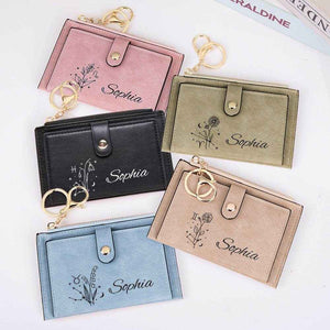 Zodiac Birth Flower Purse – Custom Name Engraved PU Leather Wallet - Customise Now