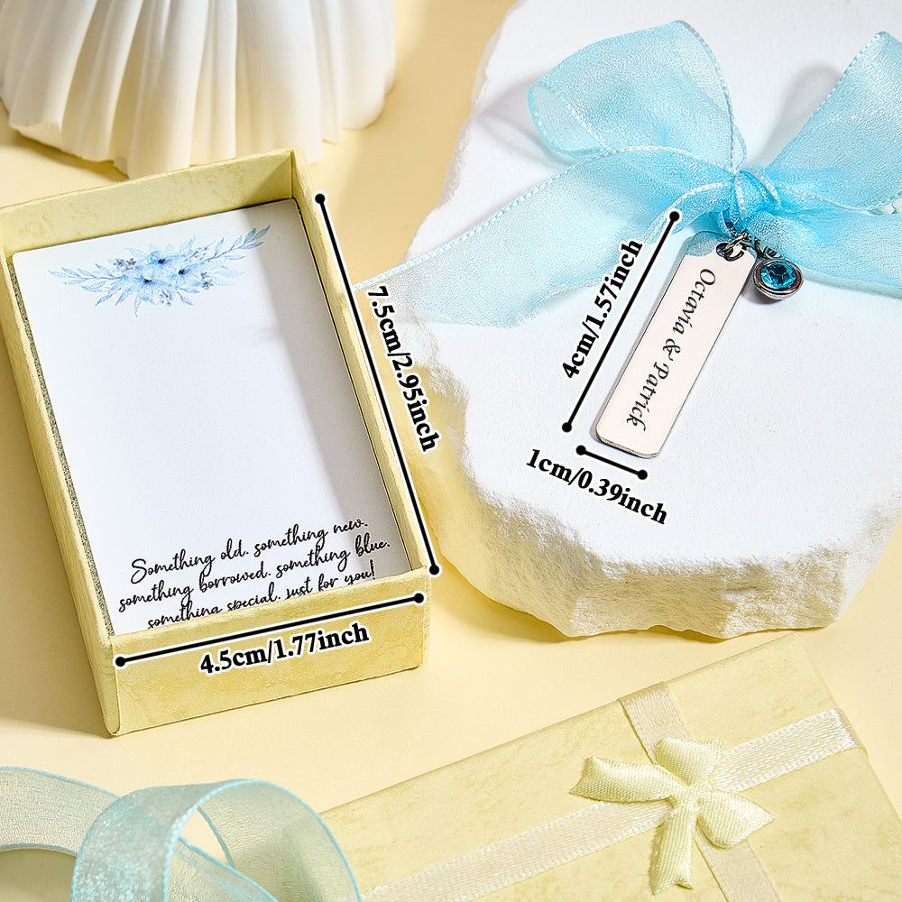 Personalized Bridal Bouquet Charm – Custom Engraved Wedding Keepsake with Blue Crystal