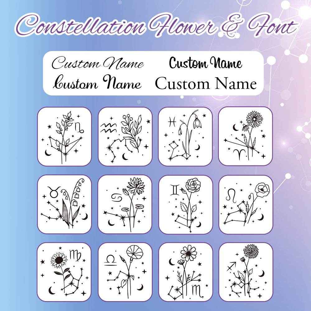 Zodiac Birth Flower Purse – Custom Name Engraved PU Leather Wallet - Customise Now