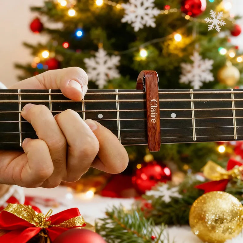 Personalized Metal Guitar Capo with Wood Grain Custom Message Engraved Guitar Pick Birthday Gift Father's Days Gift for Guitarists
