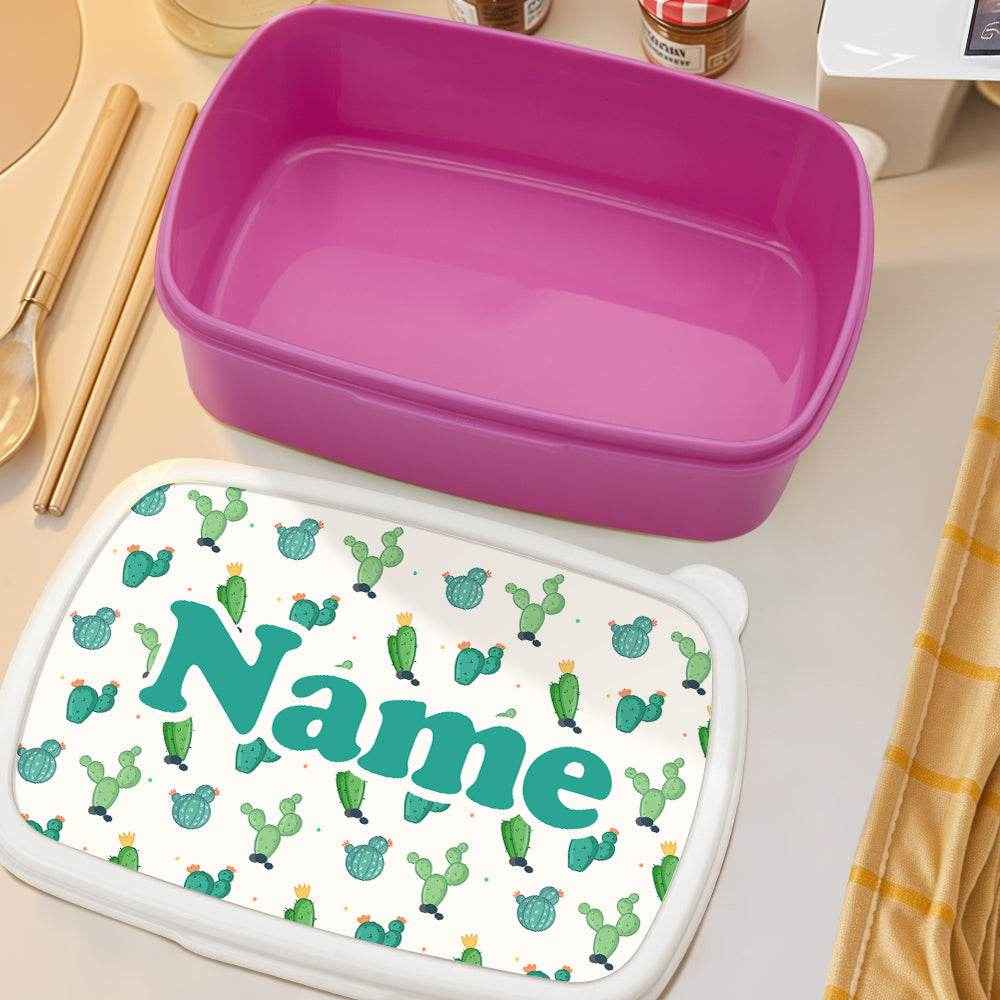 Personalized Name Lunch Box – Cute Cartoon Cactus Design - Customise Now