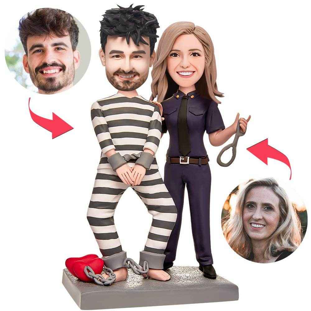 Custom Law & Order Bobblehead – Female Officer & Male Inmate Figurine - Customise Now