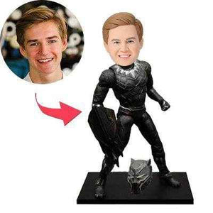Custom Bobblehead in Black Panther Suit – Personalized Superhero Gift - Customise Now
