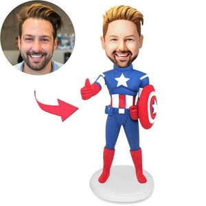 Custom Bobblehead in Classic Captain America Suit – Personalized Hero Gift - Customise Now