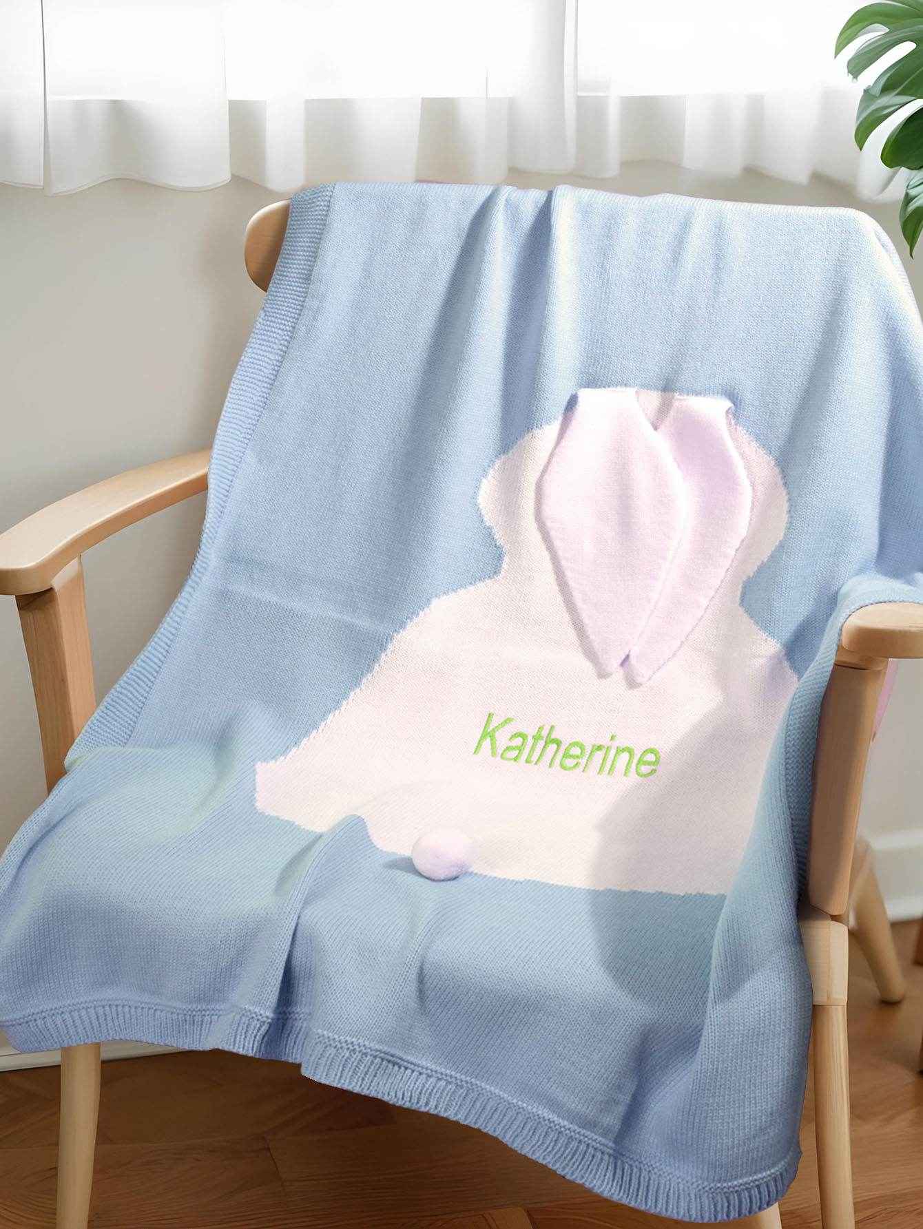 Personalized Knitted Bunny Blanket – Custom Name Baby Blanket - Customise Now