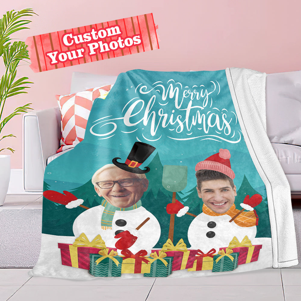 Custom Face Christmas Blanket – Merry Christmas Snowman Personalized Gift