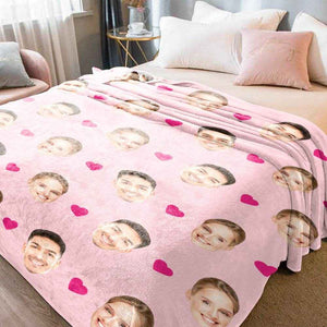 Personalized Face Photo Blanket – Soft Mink Wool with Heart & Love Patterns - Customise Now