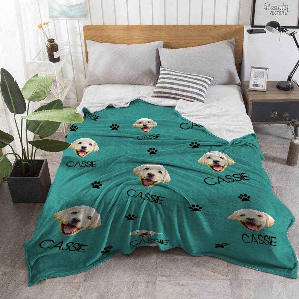 Personalized Dog Photo Blanket – Soft Mink Wool with Custom Name & Paw Print Pattern - Customise Now