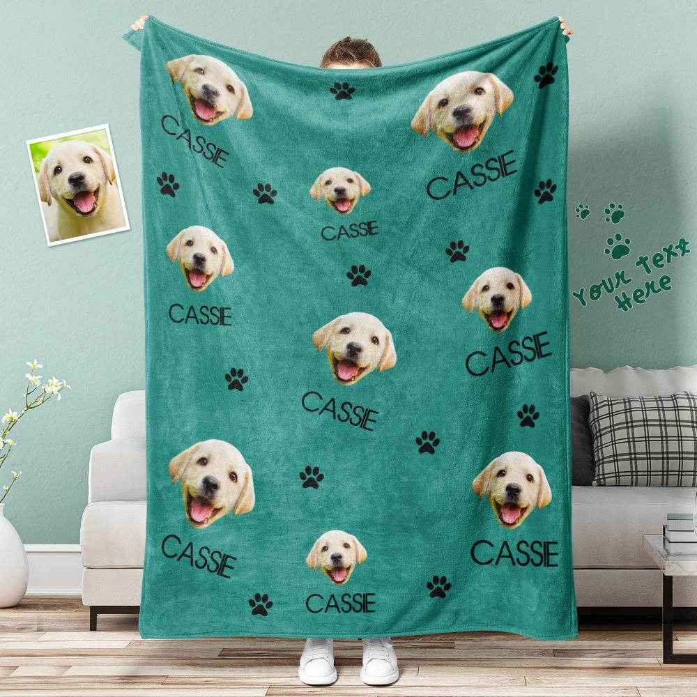 Personalized Dog Photo Blanket – Soft Mink Wool with Custom Name & Paw Print Pattern - Customise Now