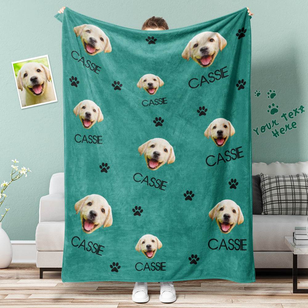 Personalized Dog Photo Blanket – Soft Mink Wool with Custom Name & Paw Print Pattern - Customise Now