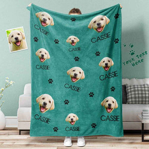 Personalized Dog Photo Blanket – Soft Mink Wool with Custom Name & Paw Print Pattern - Customise Now